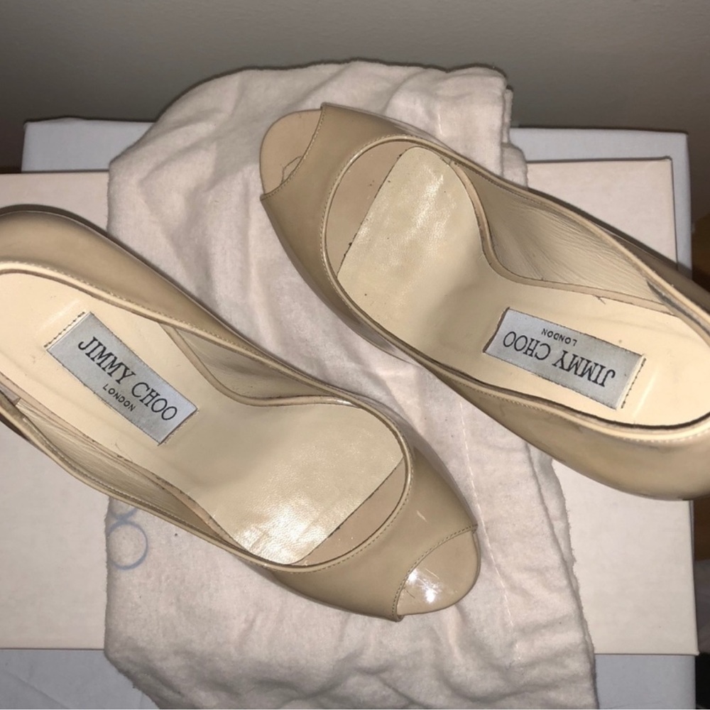 Jimmy Choo Patent Leather Nude Heels - Picture 4 of 5